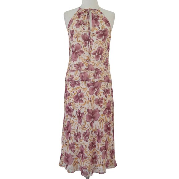 COLLETTE DINNIGAN Floral print silk dress sz M - Picture 1 of 5